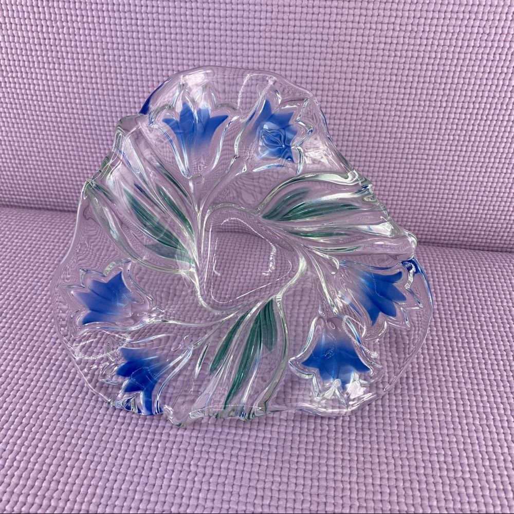 Mikasa Bluebells Handkerchief Crystal Bowl 7 3/4” Blue & Green‎